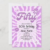 Retro Sun Wave Daisy Purple 50th Birthday
