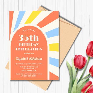 Retro Sunburst Arch Typography Birthday Orange Invitation