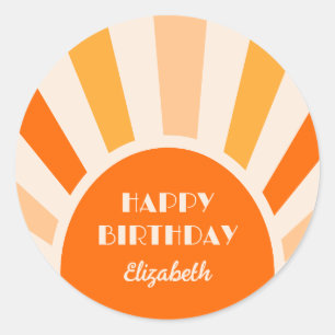Retro Sunburst Arch Typography Birthday Peach Classic Round Sticker