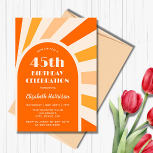 Retro Sunburst Arch Typography Birthday Peach Invitation