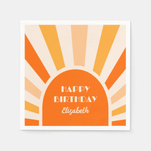 Retro Sunburst Arch Typography Birthday Peach Napkin