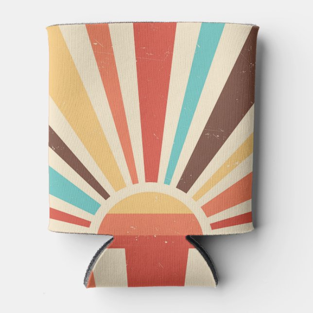 Retro sunburst: colourful vintage banner. can cooler (Front)