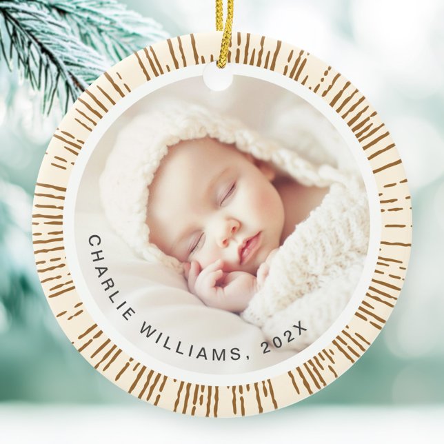 Retro sunburst cream coloured photo ceramic ornament (Retro sunburst cream colored photo ceramic ornament)