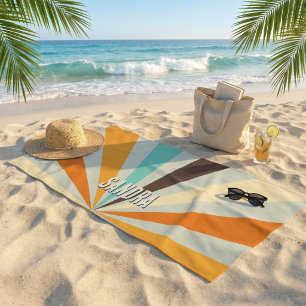 Retro Sunburst Custom Name Groovy Vintage Green 💚 Beach Towel