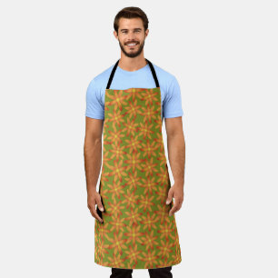 Retro Sunburst Daisy Floral in Golden Olive Apron