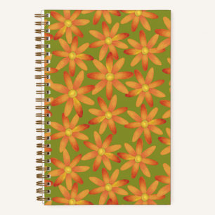 Retro Sunburst Daisy Floral in Golden Olive Notebook
