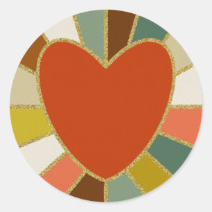 Retro sunburst heart  classic round sticker
