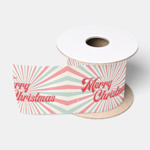 Retro Sunburst Merry Christmas Mid-Century Satin Ribbon