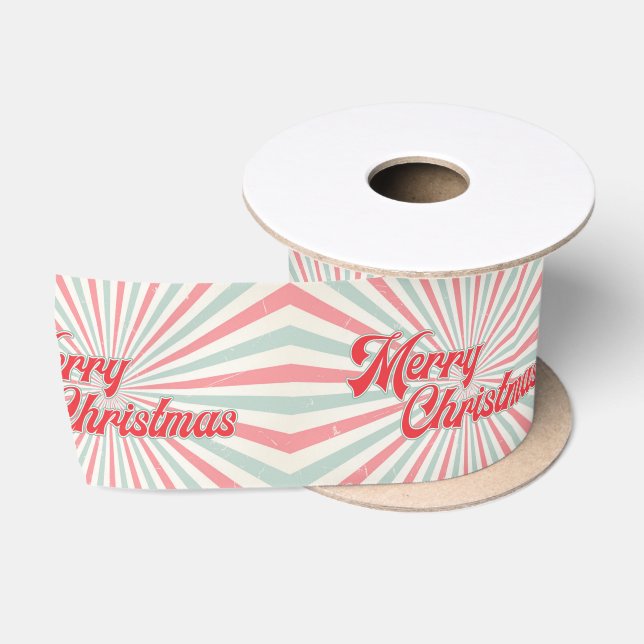 Retro Sunburst Merry Christmas Mid-Century Satin Ribbon (Spool)
