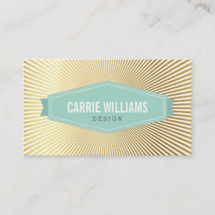 RETRO SUNBURST PATTERN cool mint badge logo gold Business Card