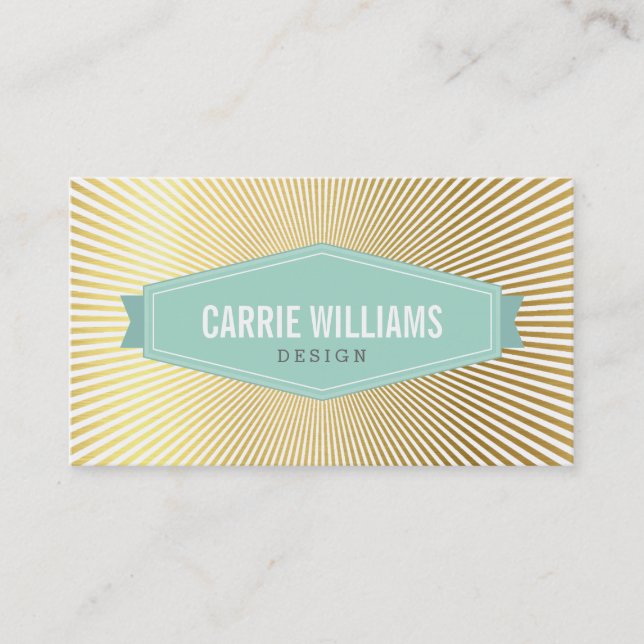 RETRO SUNBURST PATTERN cool mint badge logo gold Business Card (Front)