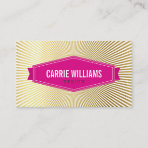 RETRO SUNBURST PATTERN pink badge logo gold foil Business Card