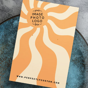 Retro sunburst swirl orange sun logo earring card