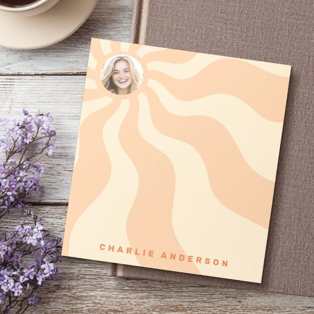 Retro sunburst swirl orange sun photo and name notepad (Retro sunburst swirl orange sun photo and name notepad)
