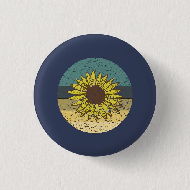 Retro Sunflower  1 Inch Round Button (Front)