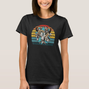 Retro Sunflower Bull Skull Gemstone Western Countr T-Shirt