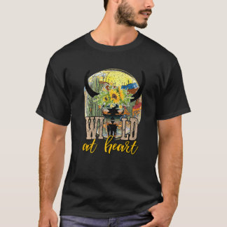 Retro Sunflower Bull Skull Wild At Heart Western C T-Shirt
