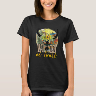 Retro Sunflower Bull Skull Wild At Heart Western C T-Shirt