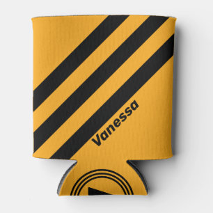 Retro Sunflower Buzz Three Stripes with Name Can Cooler