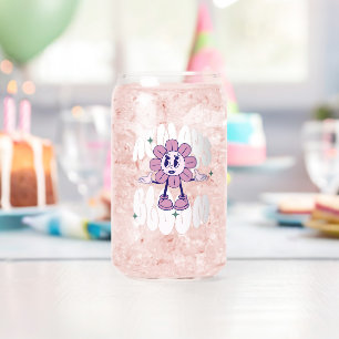 Retro Sunflower Cartoon Quote Pink Can Glass