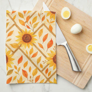 Retro Sunflower & Rustic Farmhouse Watercolor  Kitchen Towel