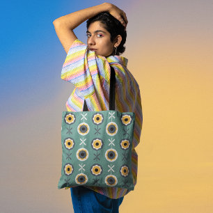 Retro sunflowers tote bag