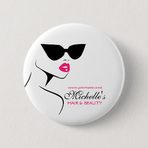 Retro sunglasses hair and beauty make up branding 2 inch round button