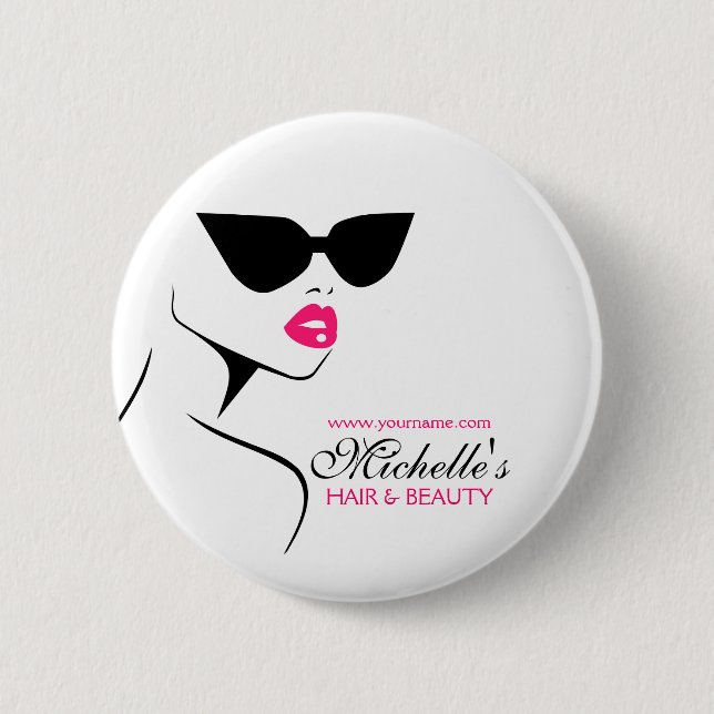 Retro sunglasses hair and beauty make up branding 2 inch round button (Front)