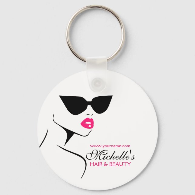 Retro sunglasses hair and beauty make up branding keychain (Front)