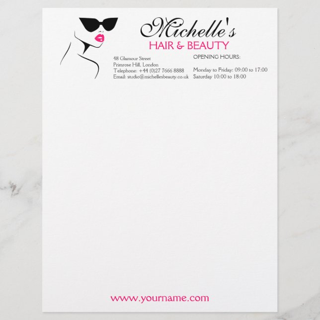 Retro sunglasses hair and beauty make up branding letterhead (Front)