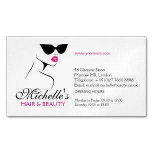 Retro sunglasses hair and beauty make up branding Magnetic business card