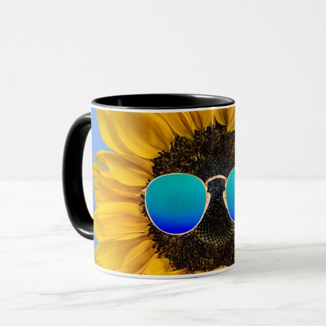 Retro Sunglasses on Sunflower Mug (Front Left)