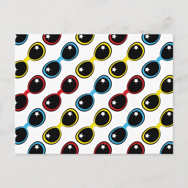 Retro Sunglasses Primary Hues Red Yellow Blue Postcard (Front)