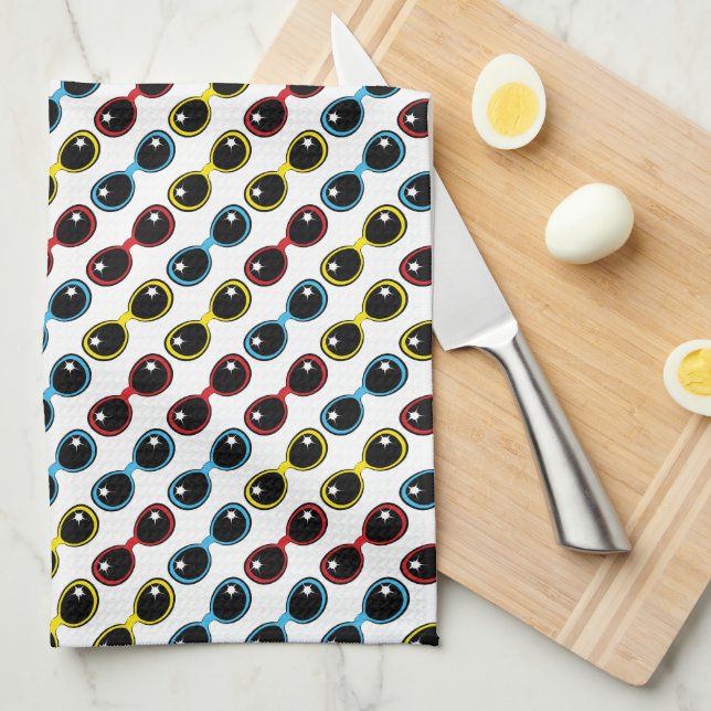 Retro Sunglasses Primary Kitchen Towel (Quarter Fold)