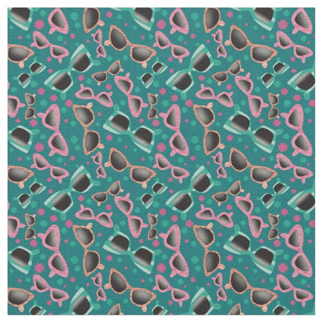 Retro Sunglasses Turquoise Pattern Fabric (Close Up)