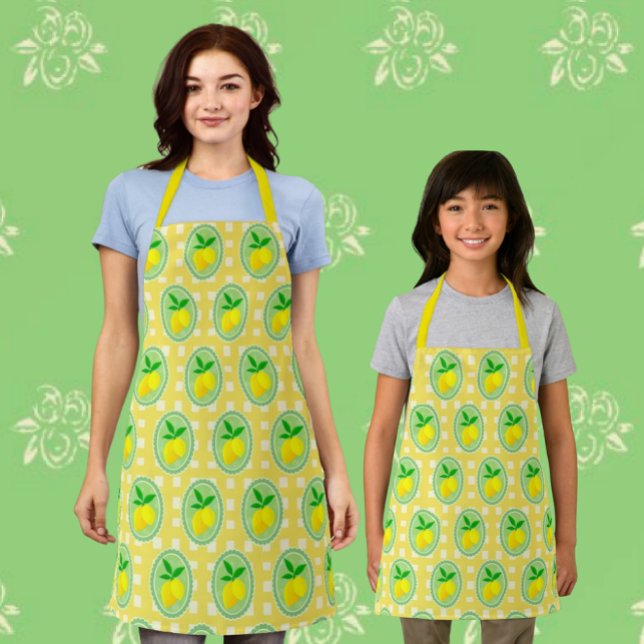 Retro Sunny Lemon Yellow Spring Green Apron (Fun vintage style lemon design!)