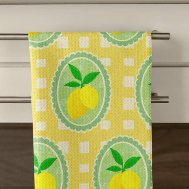 Retro Sunny Lemon Yellow Spring Green Kitchen Towel (Creator Uploaded)