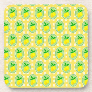 Retro Sunny Lemon Yellow White Check Coaster