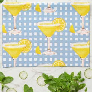 Retro Sunny Yellow Lemon Drop Blue White Check Kitchen Towel