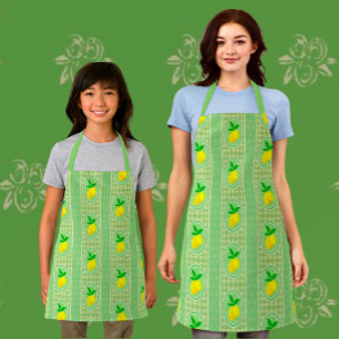 Retro Sunny Yellow Lemon Green Gingham Check Apron