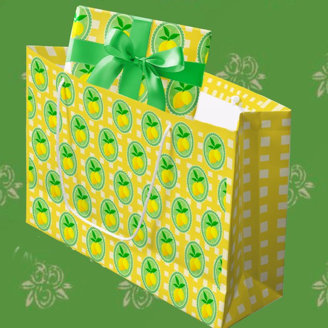 Retro Sunny Yellow Lemons Large Gift Bag (Cheery all occasion gift wrap supplies!)