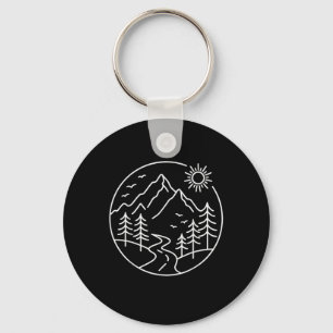 Retro Sunrise Mountain Nature Hiking Camping Outdo Keychain