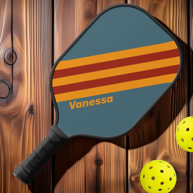 Retro Sunrise on Slate Stripes with Name Pickleball Paddle (Creator Uploaded)