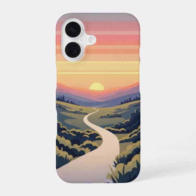 Retro Sunrise Path iPhone 16 Case (Back)