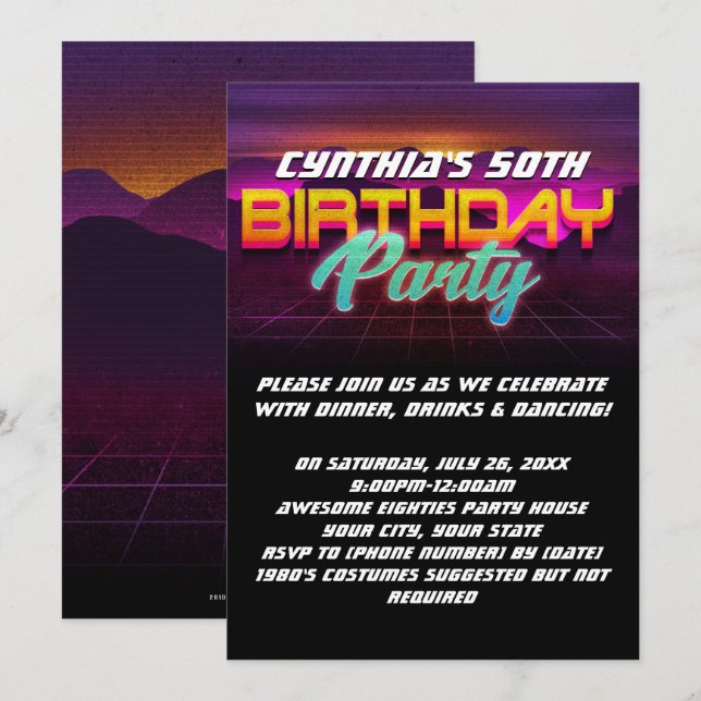 Retro Sunset 1980s 80s 50th Birthday Party Invitation (Front/Back)