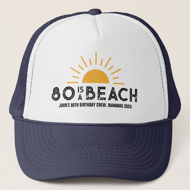 Retro Sunset 60th 70th 80th 90 Birthday Crew Squad Trucker Hat (Front)