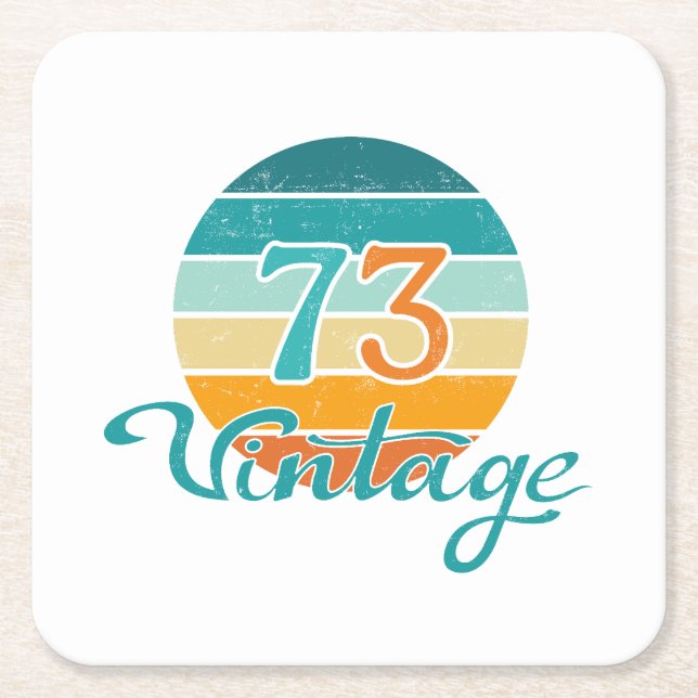 Retro Sunset 73 Vintage Distressed Square Paper Coaster (Front)
