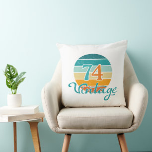 Retro Sunset 74 Vintage Distressed Throw Pillow