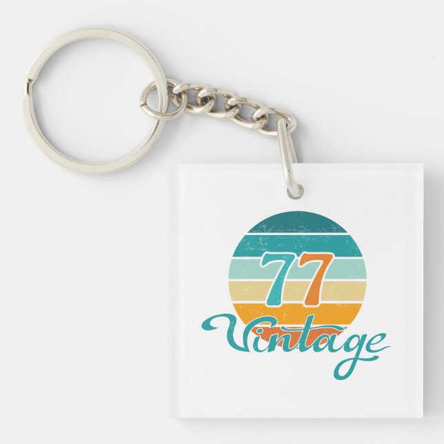 Retro Sunset 77 Vintage Distressed Keychain (Front)