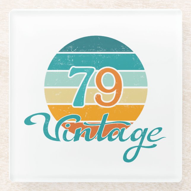 Retro Sunset 79 Vintage Distressed Glass Coaster (Front)